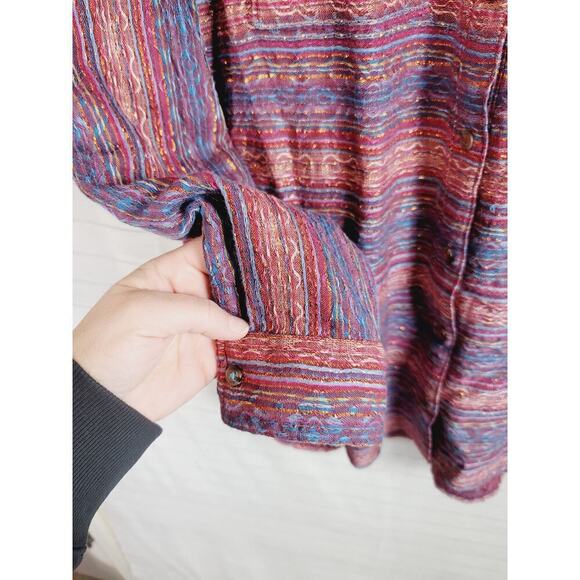Pilcro Metallic Striped Oversized Buttondown Blouse in Plum, sz Small - Picture 7 of 15
